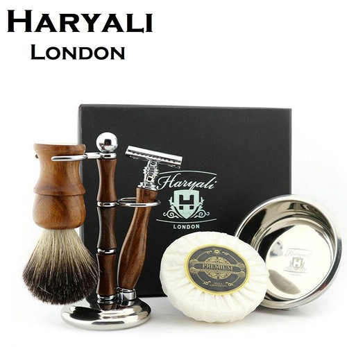 Wooden 5pc shaving kit with - with, de